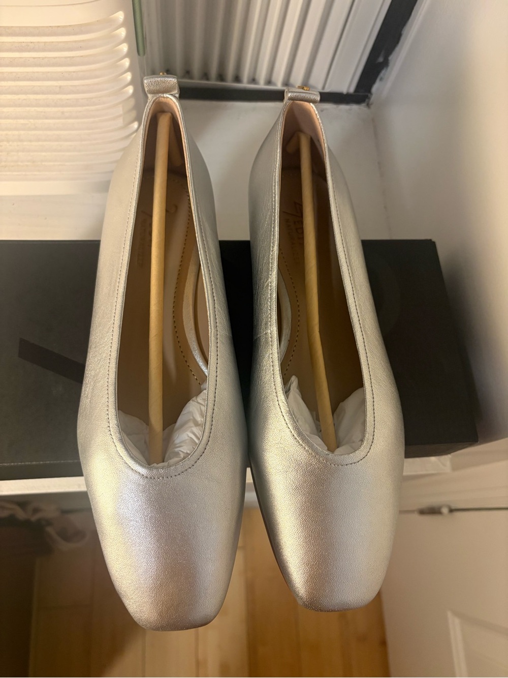 Naturalizer Metallic Silver Square-Toe Flats